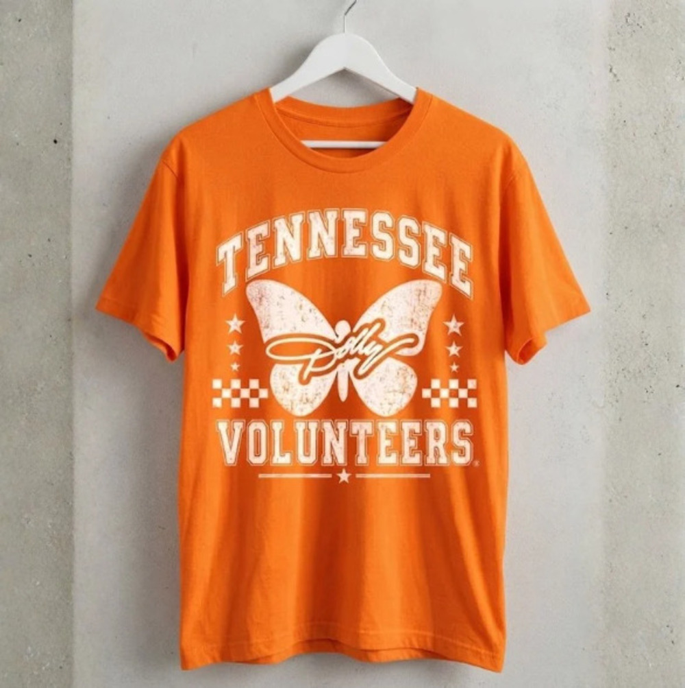 Tennessee Volunteers Dolly Butterfly Stars Checkered Pattern T-Shirt